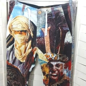 Rare Vintage AKOO Brand Mens Pants, All Over Print Tribal Warrior